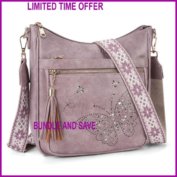 Medium Vegan Leather Crossbody Bag with Tassel, Adjustable Strap, Multi-Pocket